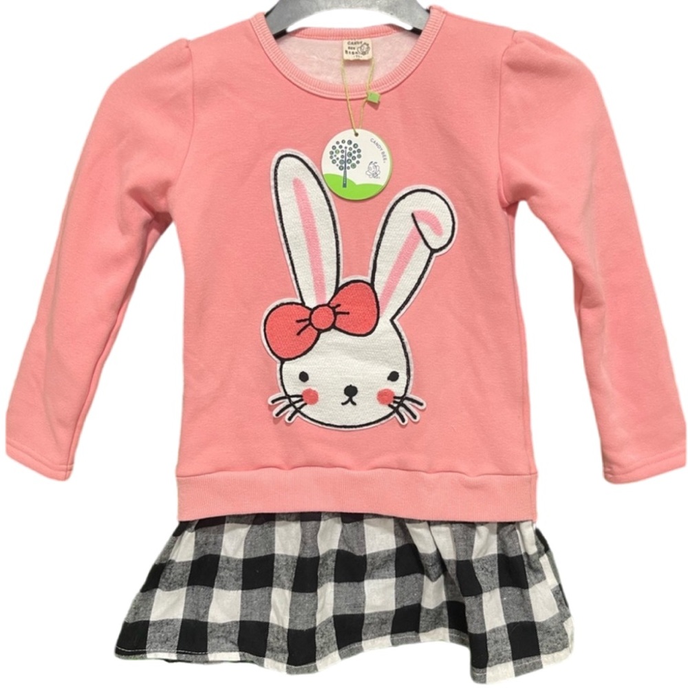 Bunny Sweater Dress Pink With plaid Girls New with tag